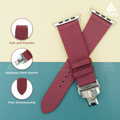 Watch Strap Epsom Leather Watch Strap - Wine Red EP2210