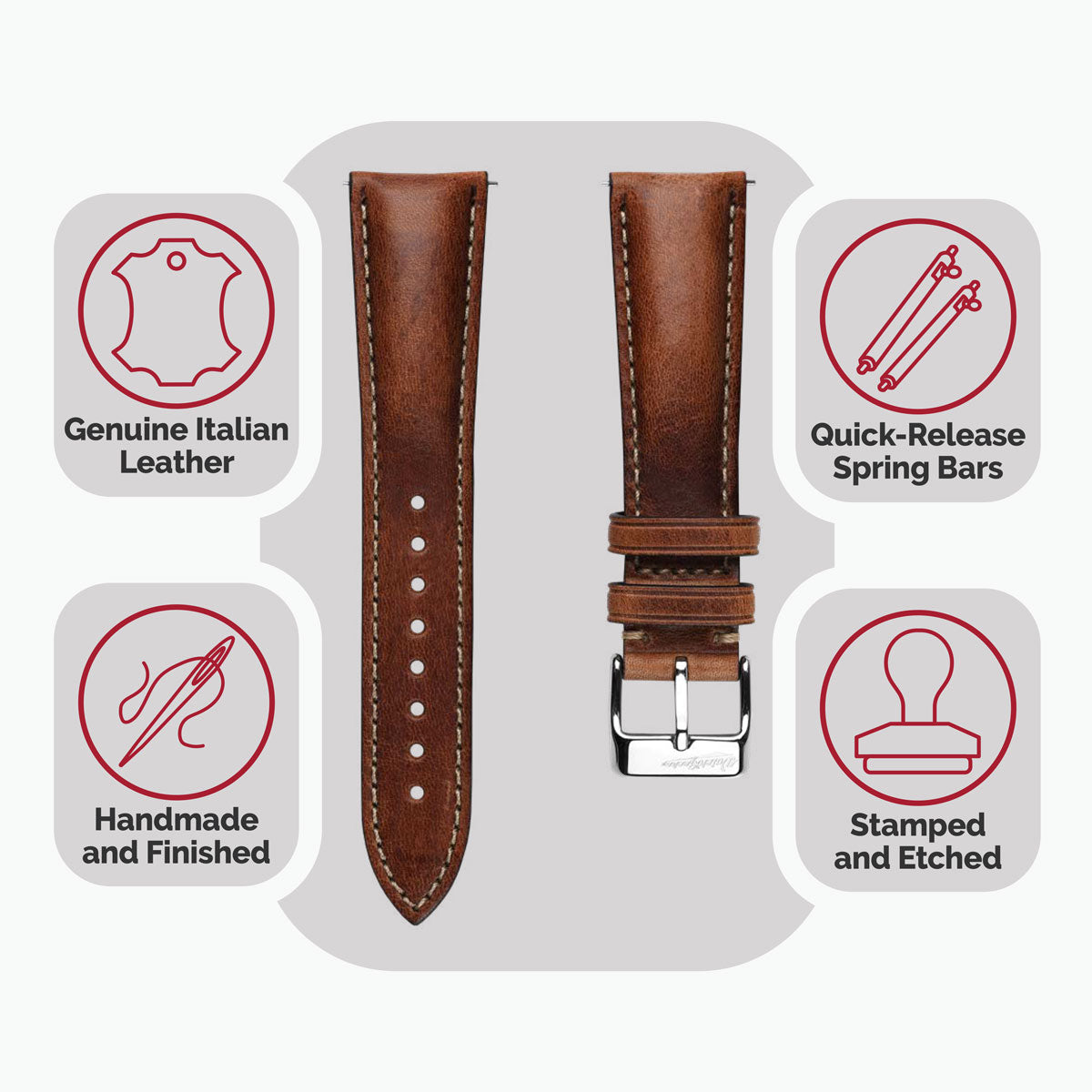 Original Vintage Highley Genuine Leather Watch Strap - Reddish Brown