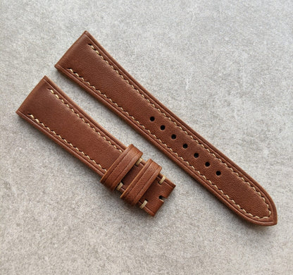 French Calfskin Leather Watch Strap - Chestnut Brown