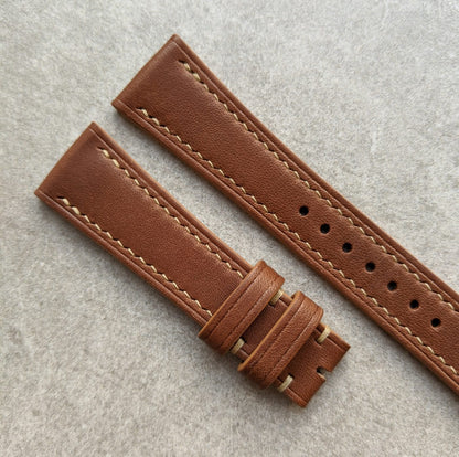 French Calfskin Leather Watch Strap - Chestnut Brown