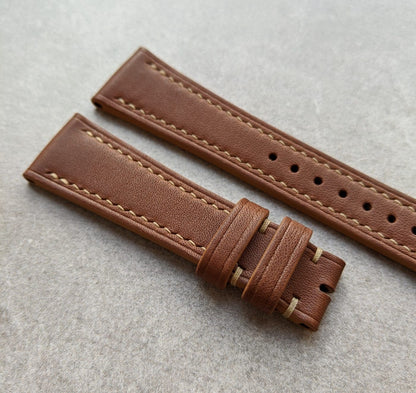 French Calfskin Leather Watch Strap - Chestnut Brown