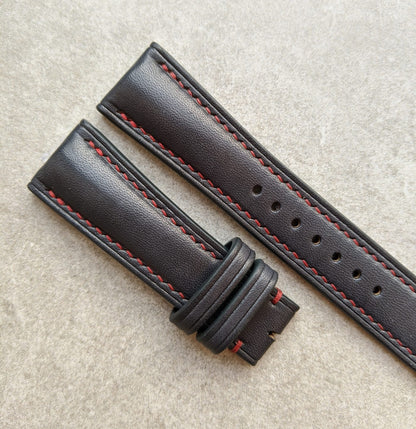 French Calfskin Watch Strap - Black Contrast