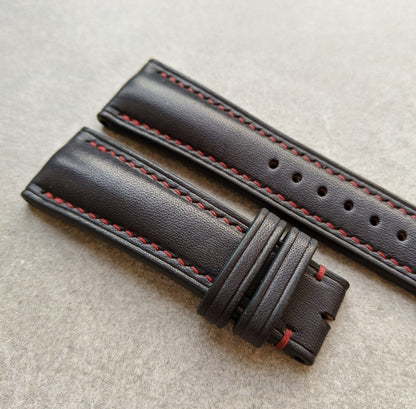 French Calfskin Watch Strap - Black Contrast