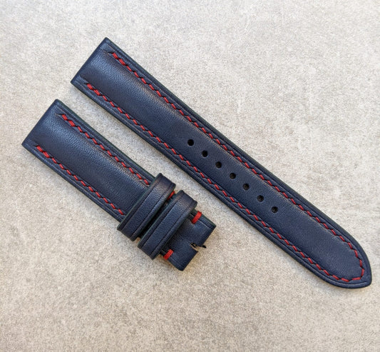 French Calfskin Watch Strap - Navy Blue Contrast