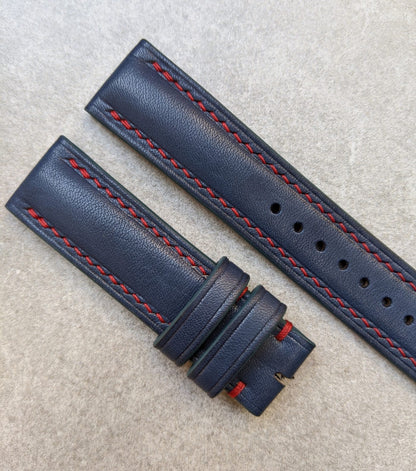 French Calfskin Watch Strap - Navy Blue Contrast