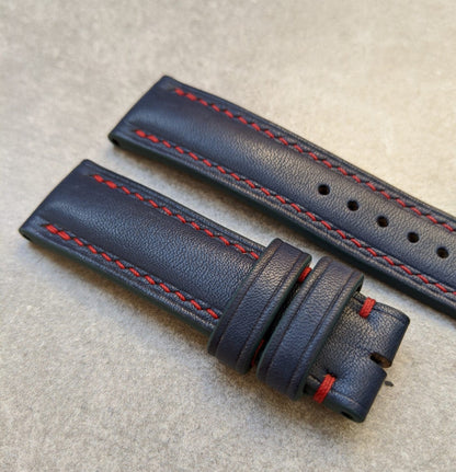 French Calfskin Watch Strap - Navy Blue Contrast