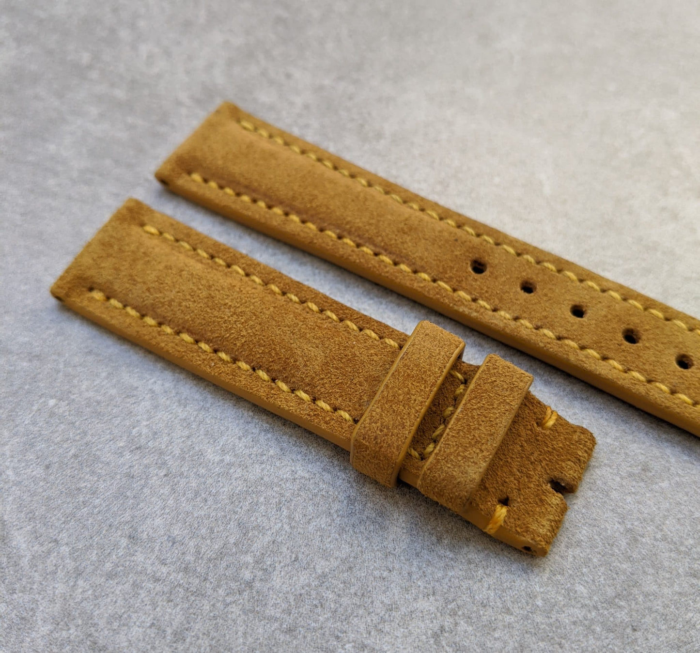 Padded Suede Leather Watch Strap - Mustard