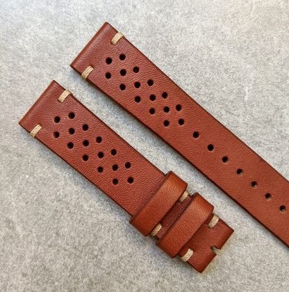 French Calfskin Rally Strap - Mahogany