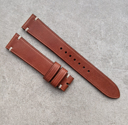 French Calfskin Strap Minimal Stitch - Mahogany