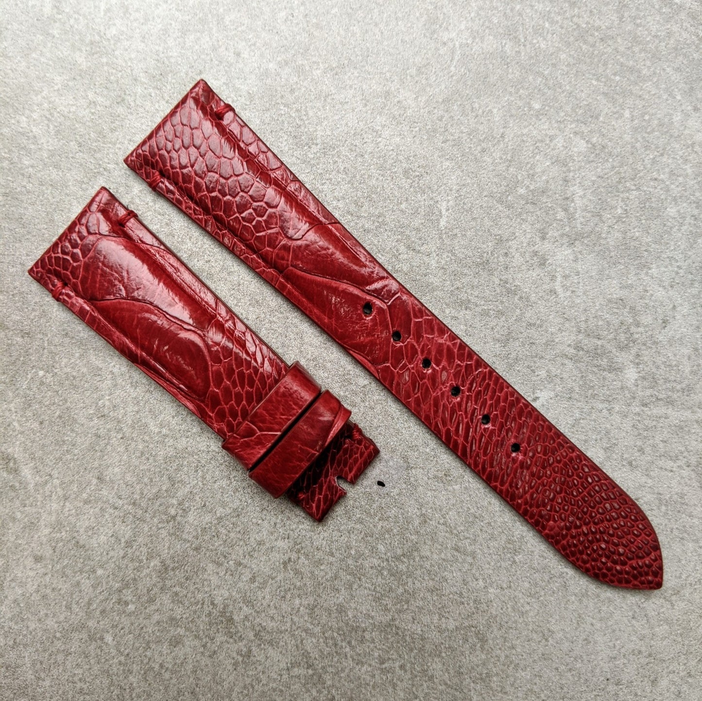 Ostrich Shin Watch Strap - Minimal Stitch - Burgundy