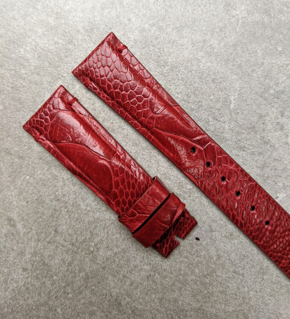 Ostrich Shin Watch Strap - Minimal Stitch - Burgundy