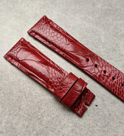 Ostrich Shin Watch Strap - Minimal Stitch - Burgundy