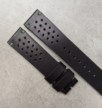 French Calfskin Rally Strap - Black & Olive