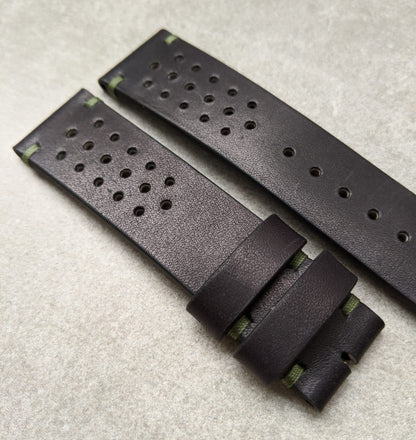 French Calfskin Rally Strap - Black & Olive