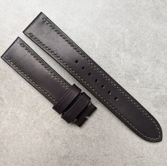 French Calfskin Watch Strap - Black & Olive