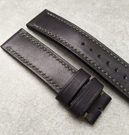 French Calfskin Watch Strap - Black & Olive