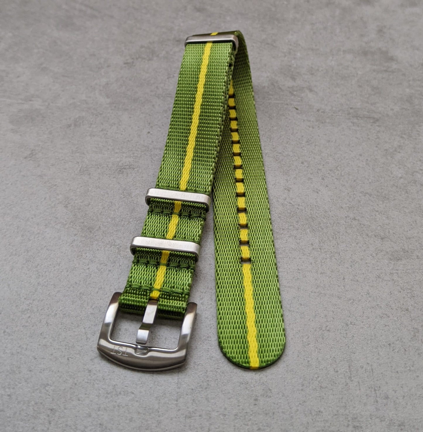 Premium Fabric Watch Strap - Green &amp; Yellow Pin Stripe