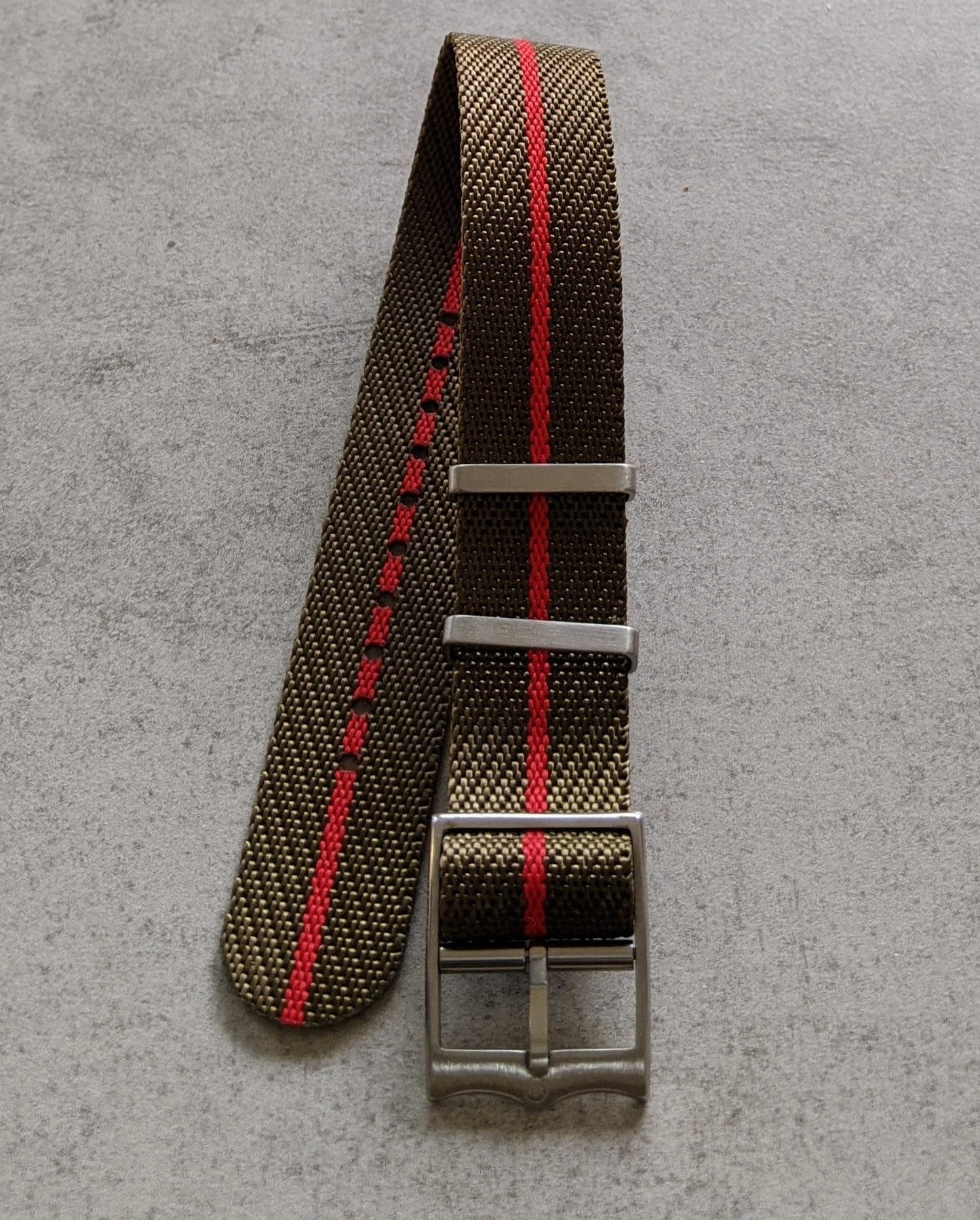 Woven Nylon Single Pass Strap - Olive & Red