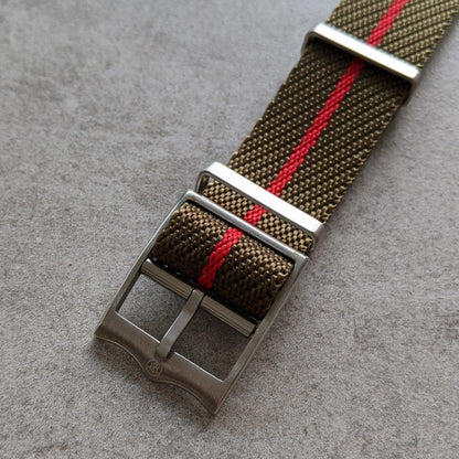 Woven Nylon Single Pass Strap - Olive & Red