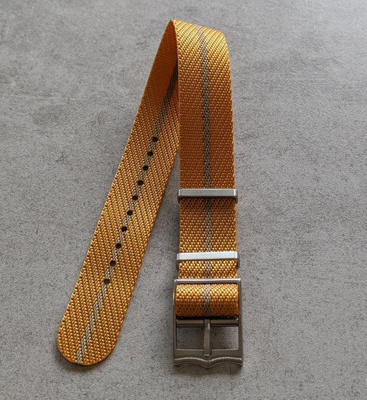 Woven Nylon Single Pass Strap - Gold & Khaki