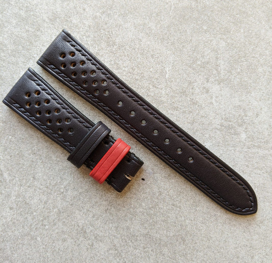 French Calfskin Rally Watch Strap - Black & Red