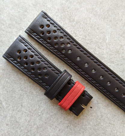 French Calfskin Rally Watch Strap - Black & Red