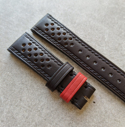 French Calfskin Rally Watch Strap - Black & Red