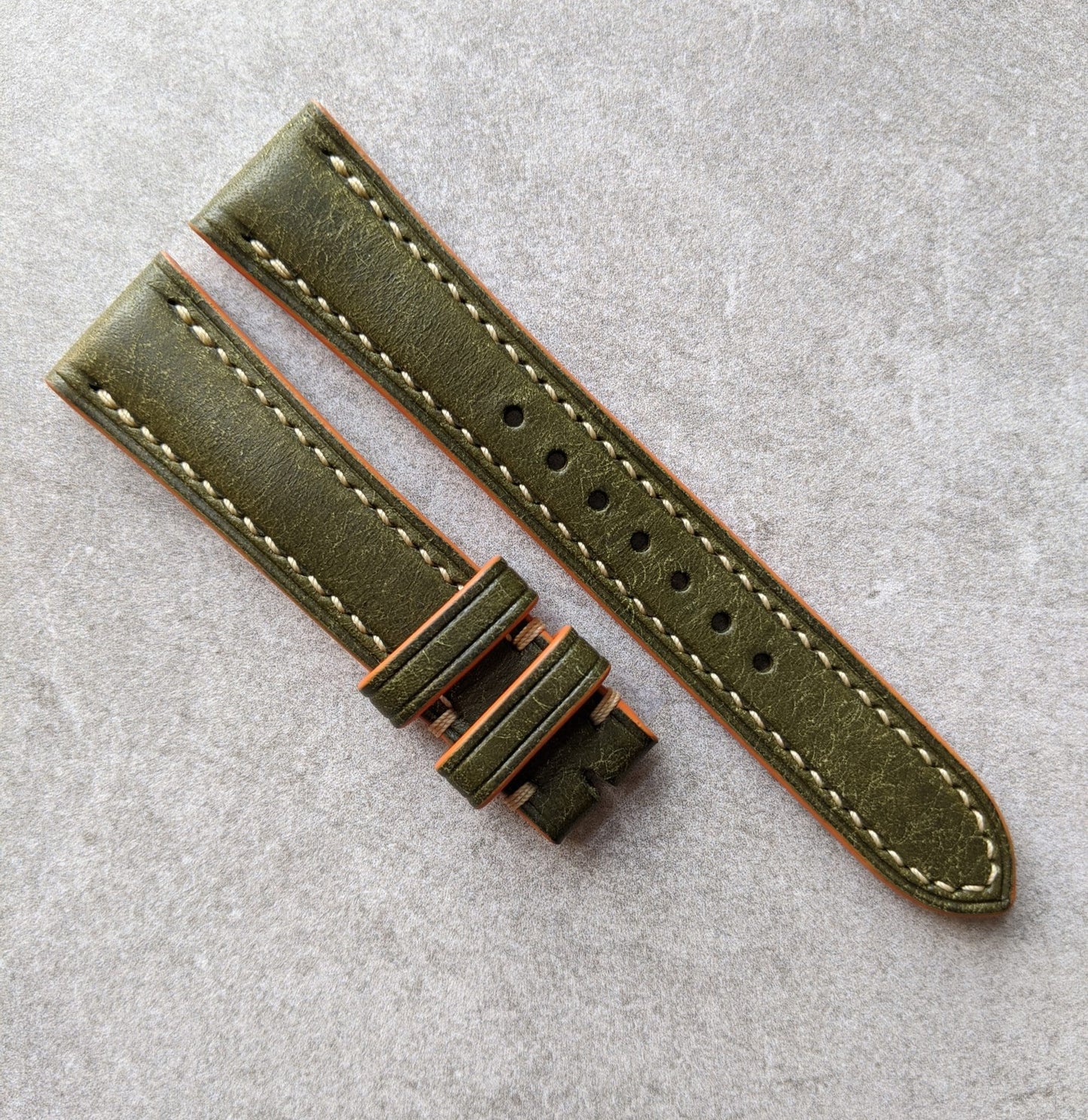 Pueblo Calfskin Strap - Olive & Orange Contrast