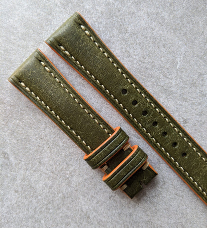 Pueblo Calfskin Strap - Olive & Orange Contrast