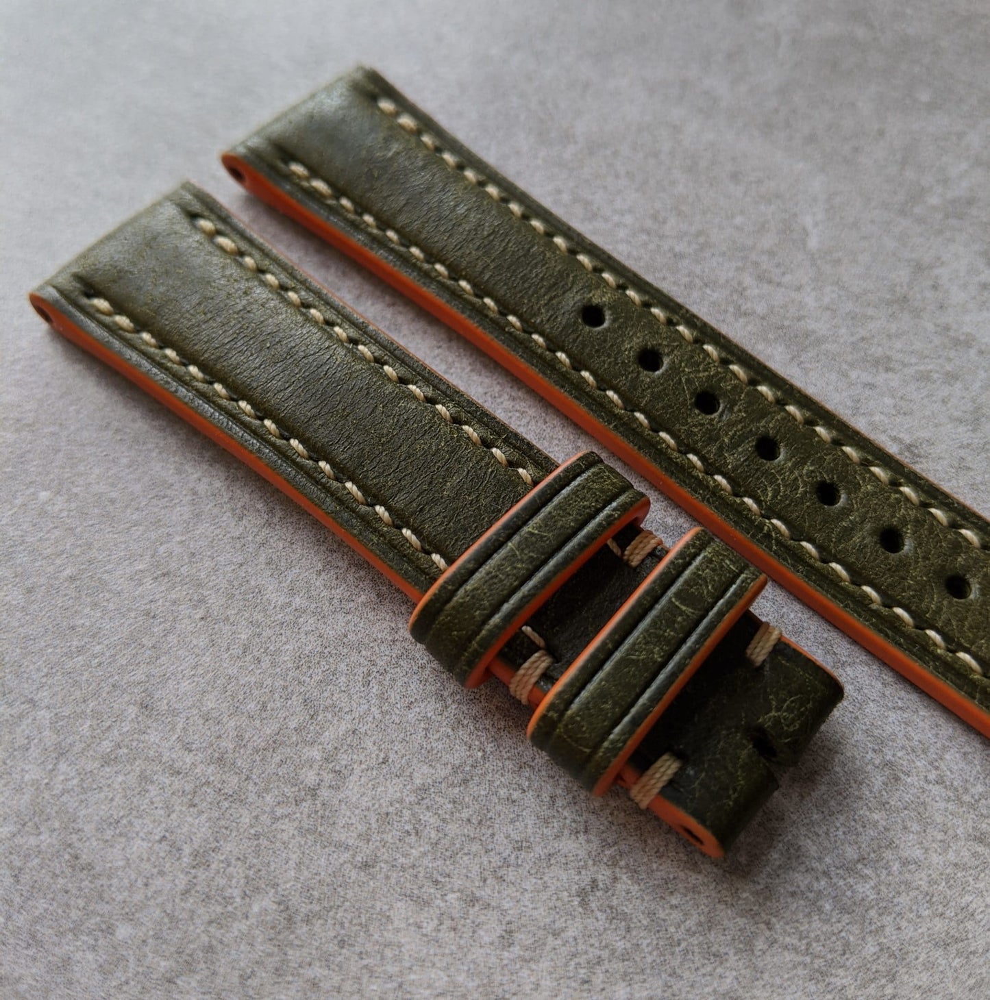 Pueblo Calfskin Strap - Olive & Orange Contrast