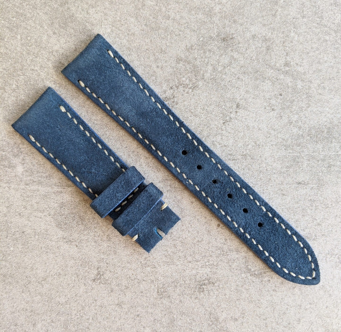 Padded Suede Leather Watch Strap - Denim Blue