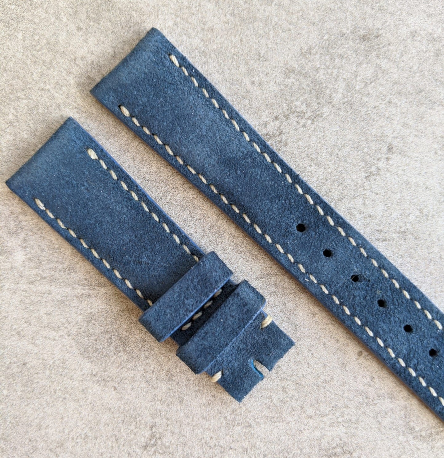 Padded Suede Leather Watch Strap - Denim Blue