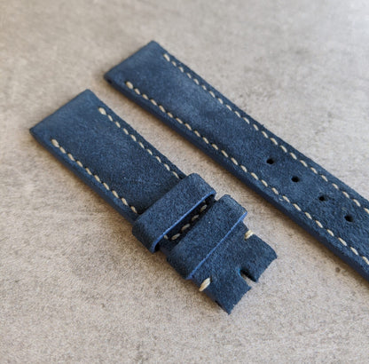 Padded Suede Leather Watch Strap - Denim Blue