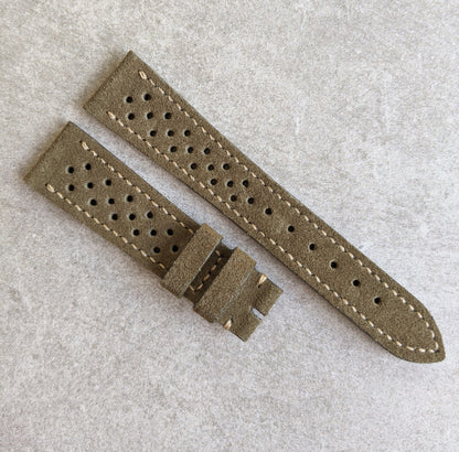 Stitched Suede Rally Strap - Olive Green