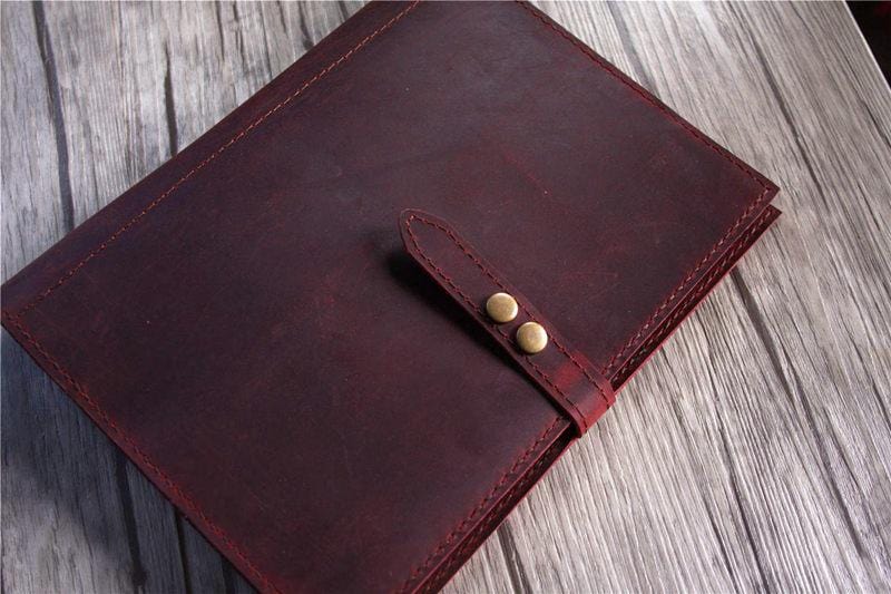 A4 Burgundy Leather Ring Binder Portfolio Folder