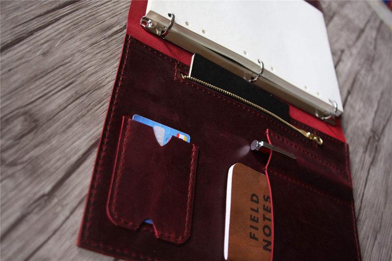A4 Burgundy Leather Ring Binder Portfolio Folder