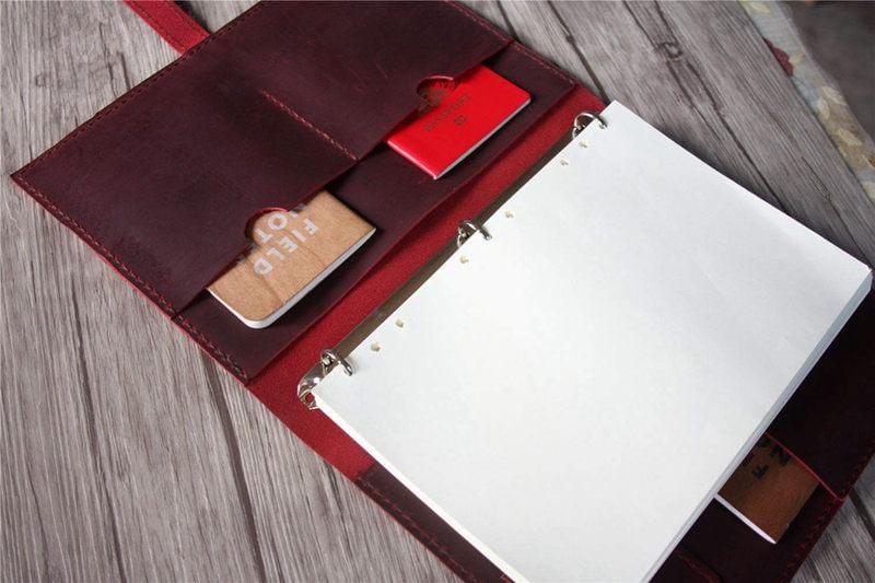A4 Burgundy Leather Ring Binder Portfolio Folder