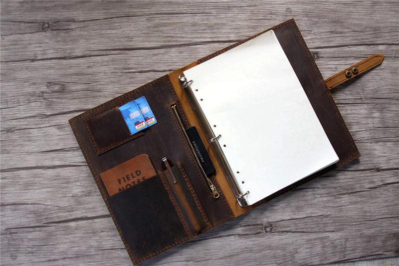 A5 Brown Leather 3 Ring Binders Portfolio Holder