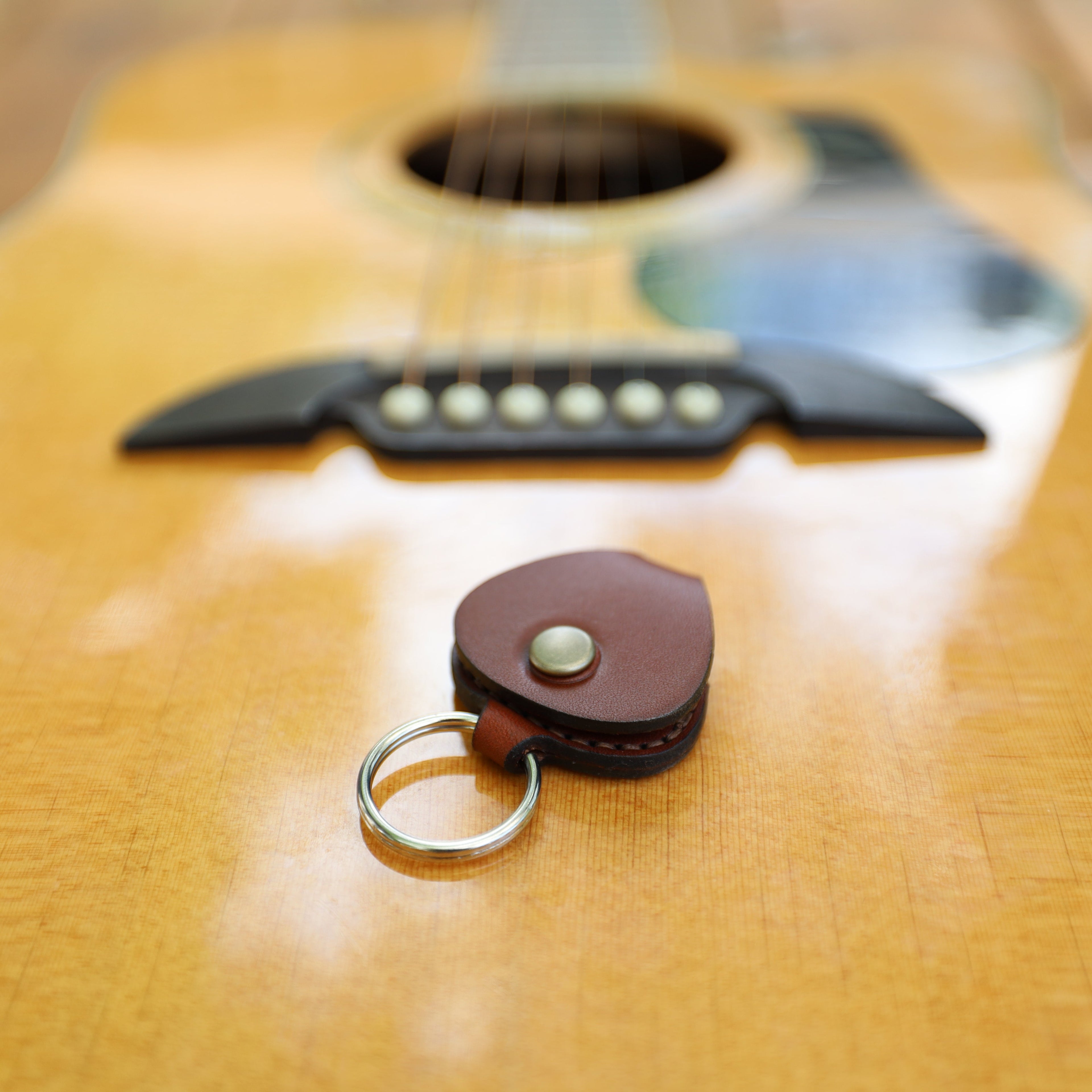 Leather Guitar Pick Holder - Medium Brown