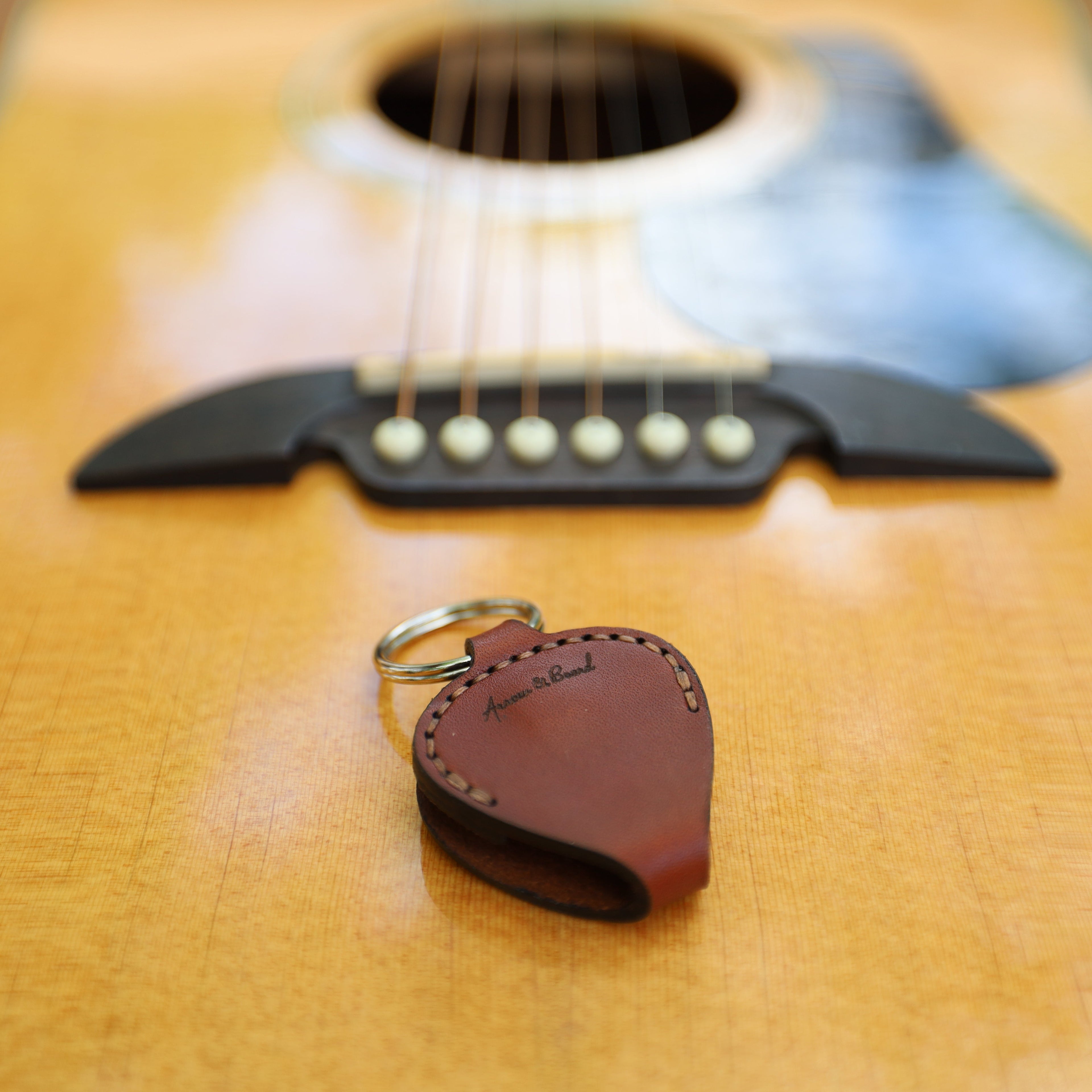 Leather Guitar Pick Holder - Medium Brown