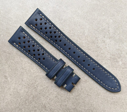 French Calfskin Rally Watch Strap - Navy Blue