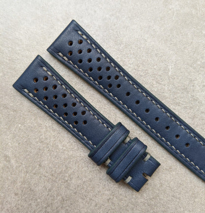 French Calfskin Rally Watch Strap - Navy Blue