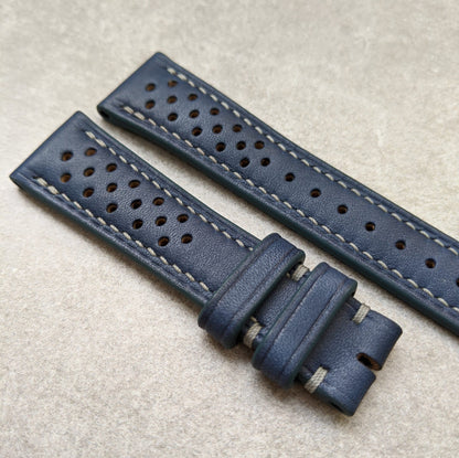 French Calfskin Rally Watch Strap - Navy Blue