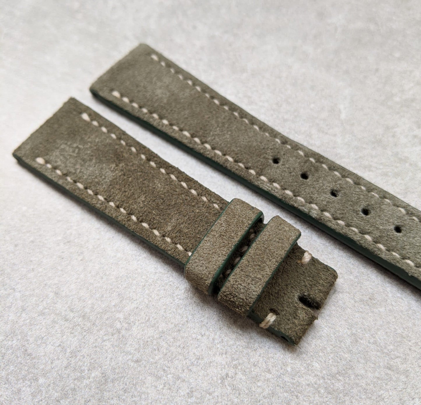 Stitched Suede Strap - Olive Green