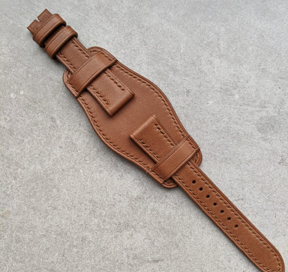 French Calfskin Leather Bund Watch Strap - Chesnut Brown