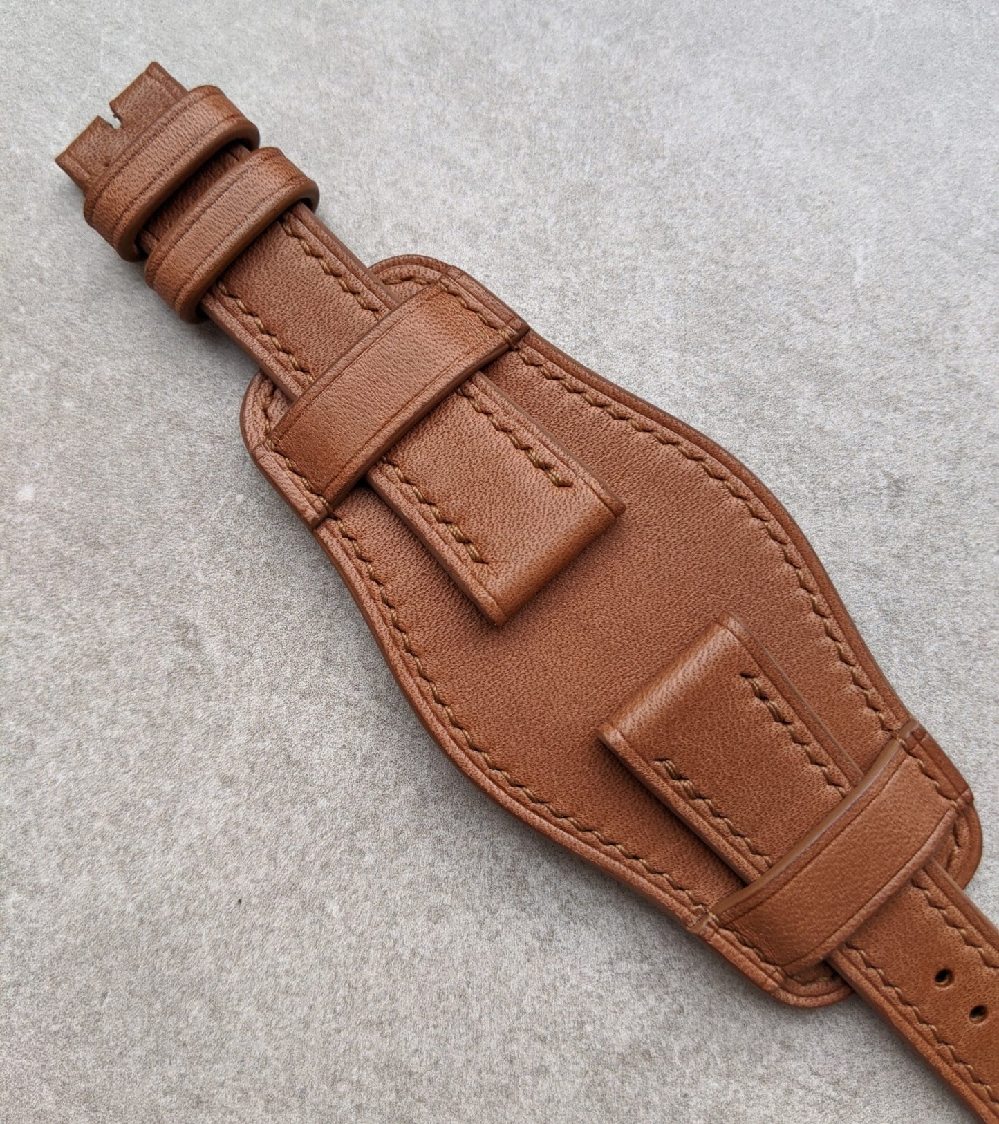 French Calfskin Leather Bund Watch Strap - Chesnut Brown