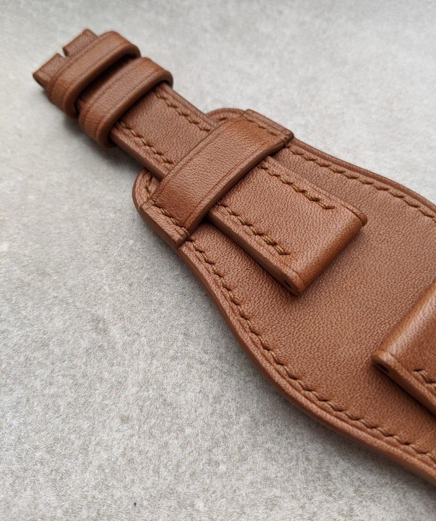 French Calfskin Leather Bund Watch Strap - Chesnut Brown