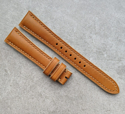 French Calfskin Padded Watch Strap - Tan