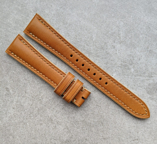 French Calfskin Padded Watch Strap - Tan