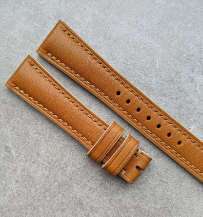 French Calfskin Padded Watch Strap - Tan